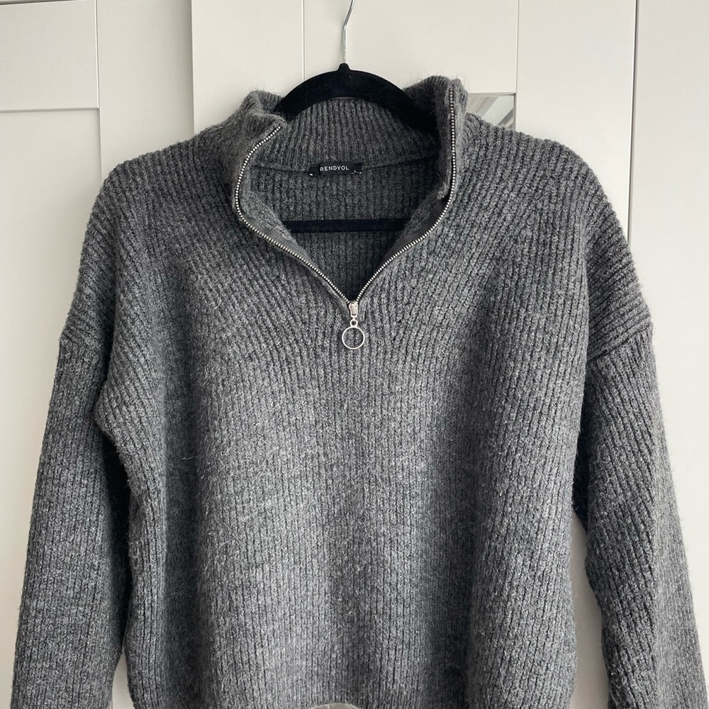 Gray Zip-Up Sweater by Bershka